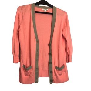 Banana Republic sweater cardigan. Size L. Light Orange, taupe trim.